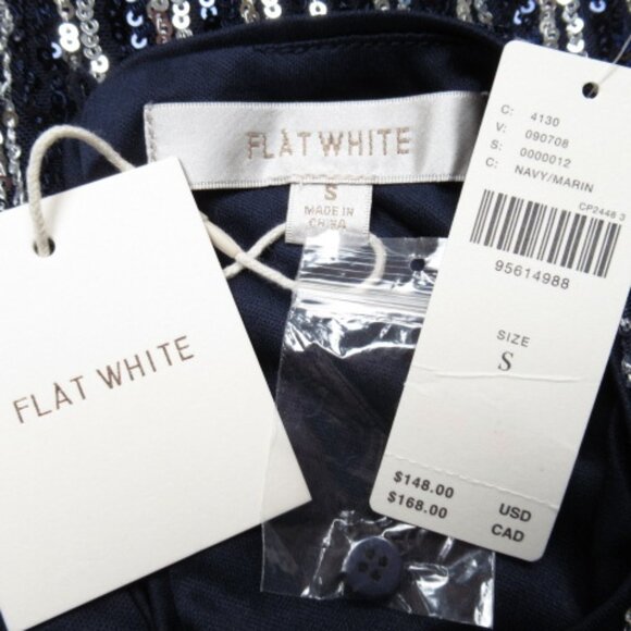 Anthropologie Flat White Short-Sleeve Sequin Stripe Midi Dress Navy S - Picture 11 of 11